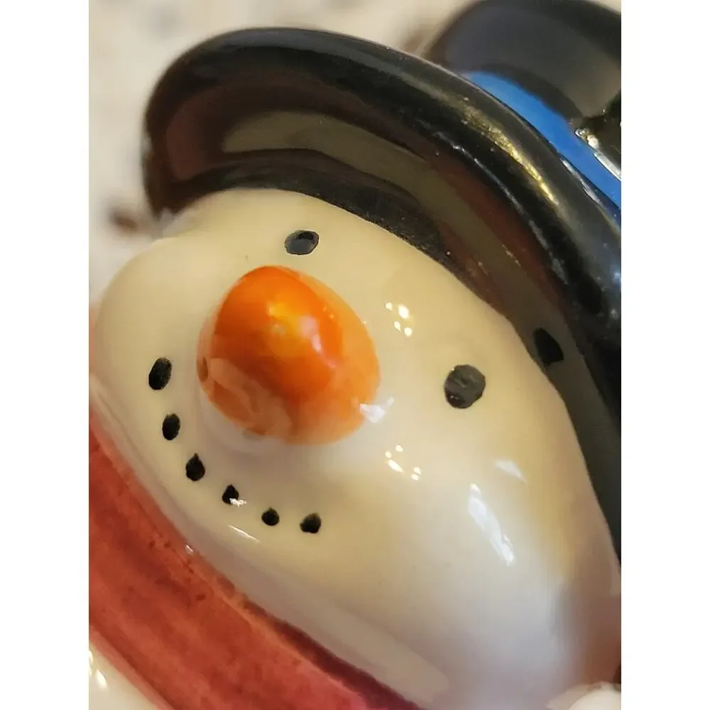 Vtg Christmas Giftco Snowman w/Hat Salt Pepper Shakers White‎ Holiday Figures